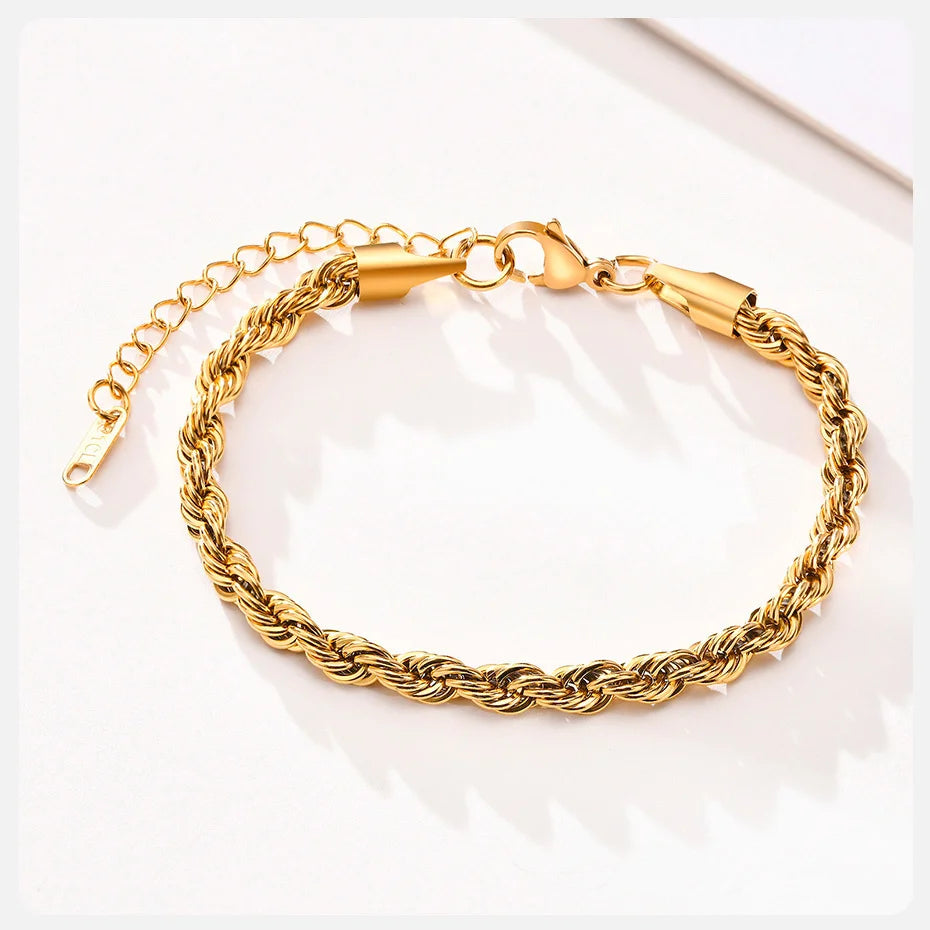 Unisex Rope Chain Bracelet | Stainless Steel Twisted Links | Women Men | USA