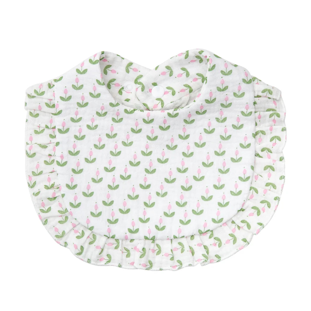 Flower Print Baby Bibs | Adjustable Muslin Cotton Burp Cloths | Girls | USA