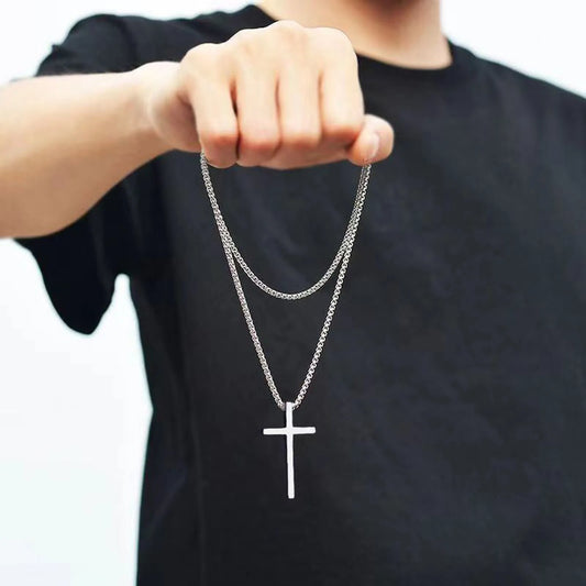 Stainless Steel Cross Necklace | Unisex Silver Pendant | Women Men | USA
