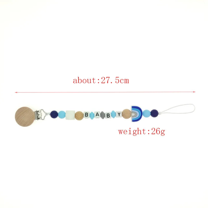 Custom Name Pacifier Holder Chain | Wooden Clip Silicone Teether | USA Australia