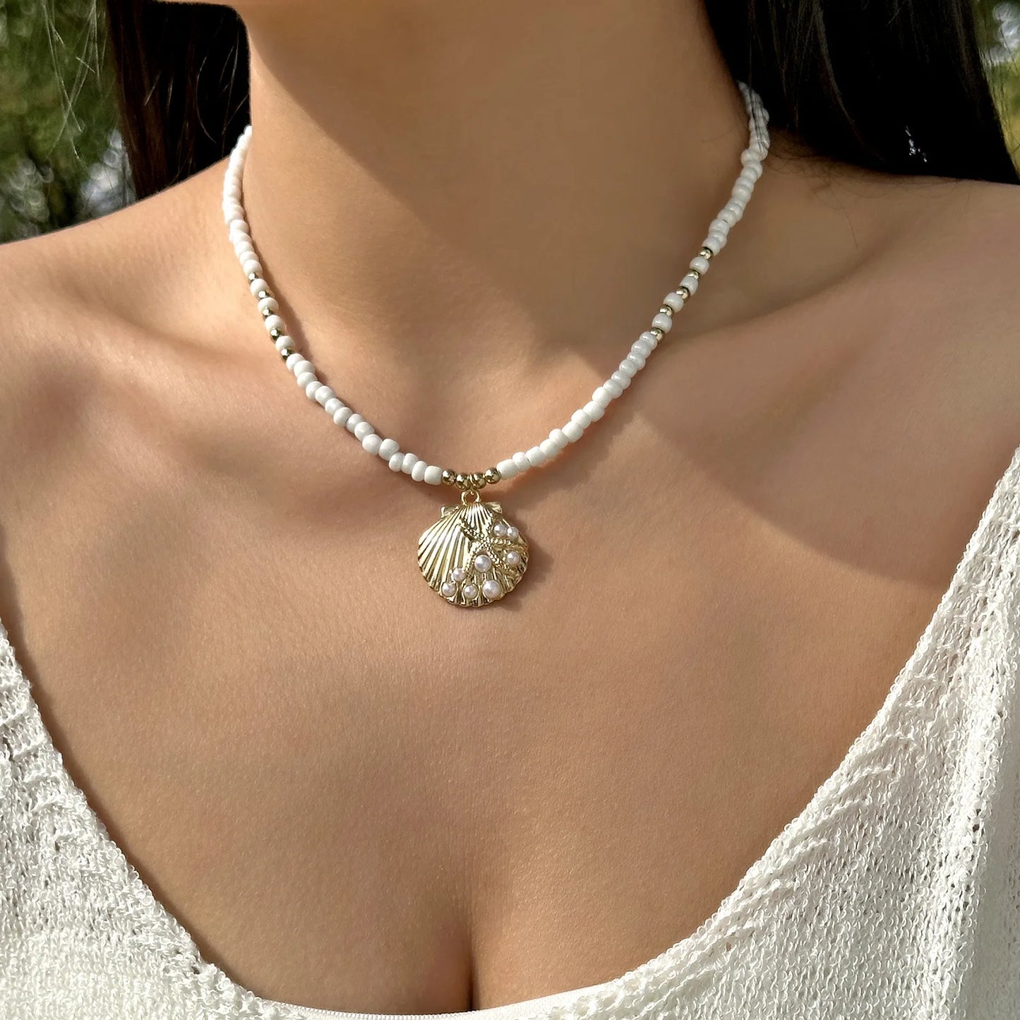 Bohemian Starfish Beach Necklace for Women | Pearl Beaded Choker | Summer | USA