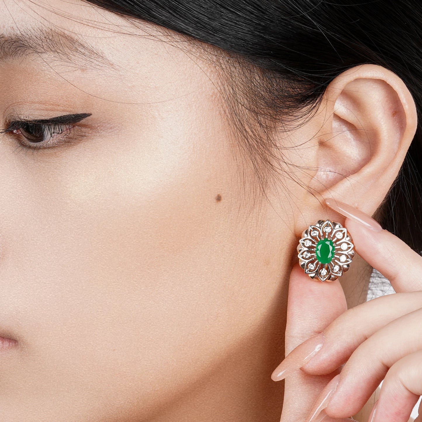 Floral Style Inlaid Main Green Zircon Fashion Jewelry Sets Women's Earrings Ring Copper plating 2 Color 14K Gold For Luxury Gift