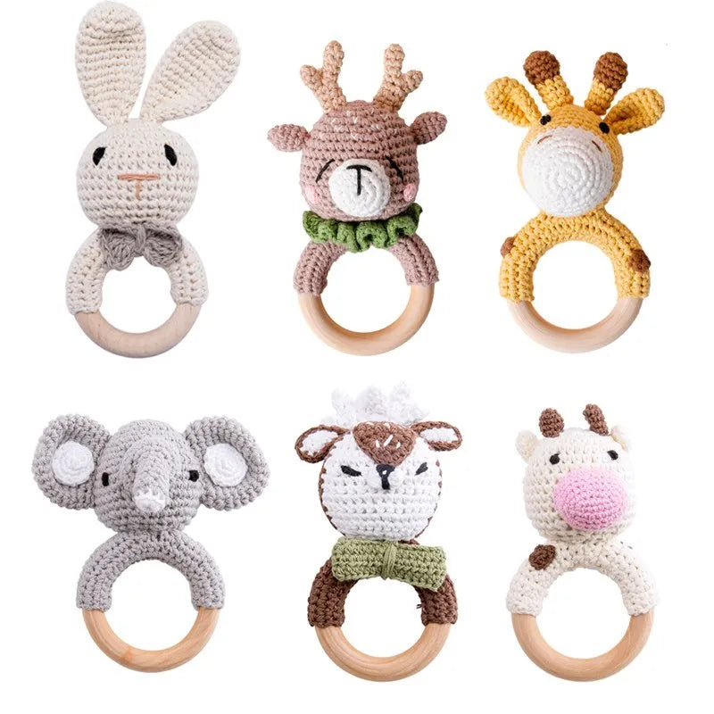 Crochet Bunny Rattle Teether | Wooden Ring Baby Gym Mobile | USA Australia