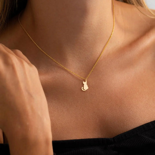 Stainless Steel Cat Pendant Necklace | Hypoallergenic Cute Kitten Charm | Women