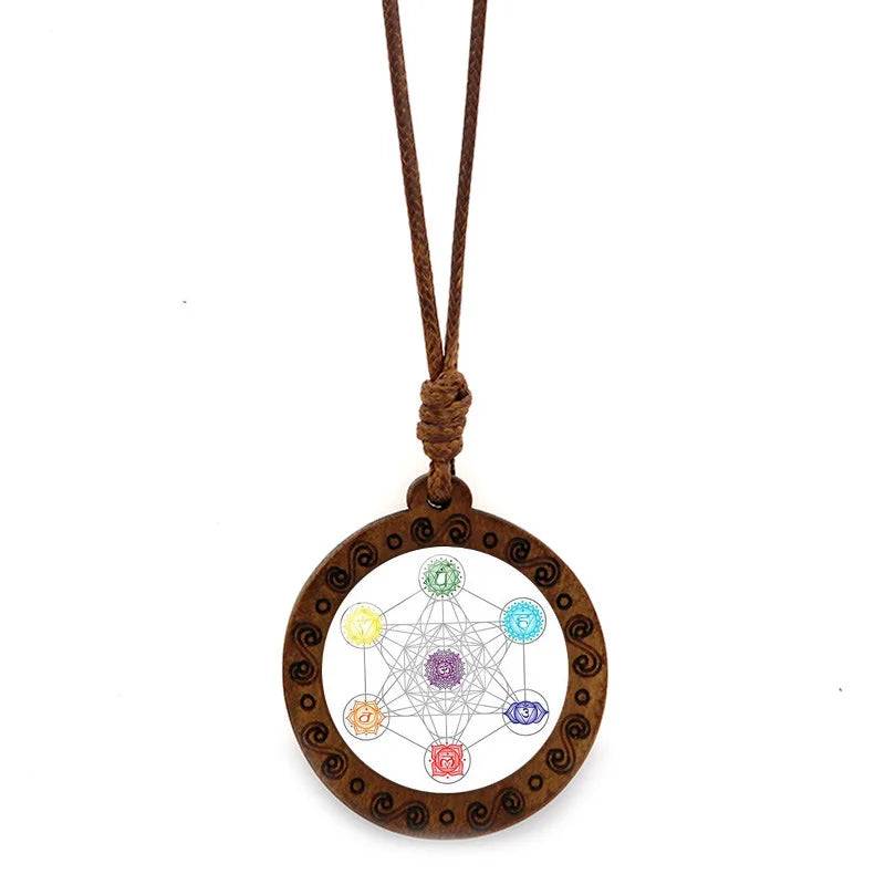 Vintage Archangel Metatron Cube Wooden Necklace | Sacred Geometry