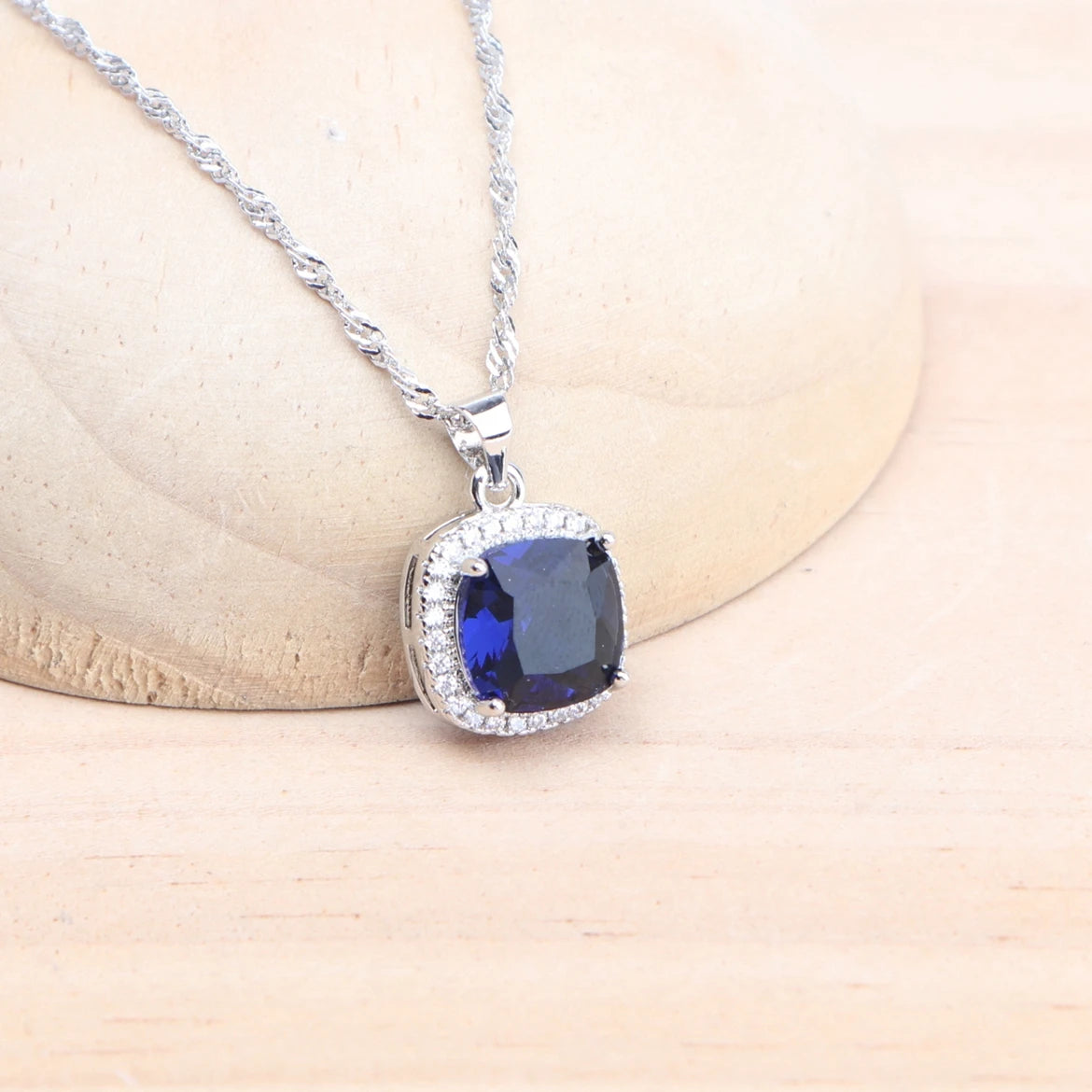 925 Silver Women Bridal Jewelry Sets Blue Cubic Zirconia Wedding Earrings Rings Bracelets Pendant Necklace Set