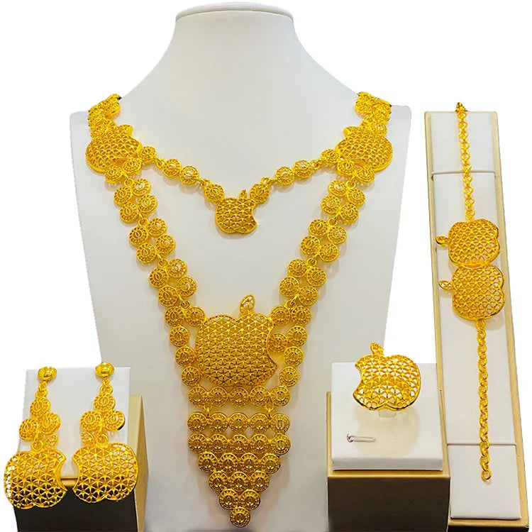 Luxury Dubai Gold Wedding Jewelry Set | African Bridal Gift 4-Piece | USA Australia