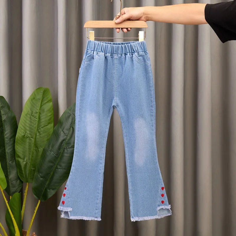 2024 Autumn Elastic Kids Jeans | Girls Cute Bow Denim Flared Pants | Ages 3-12 | USA