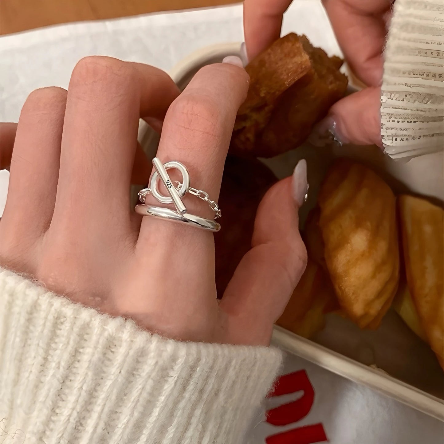 Sterling Silver Flower Lace Ring | CZ Adjustable Korean Fashion | Women | USA