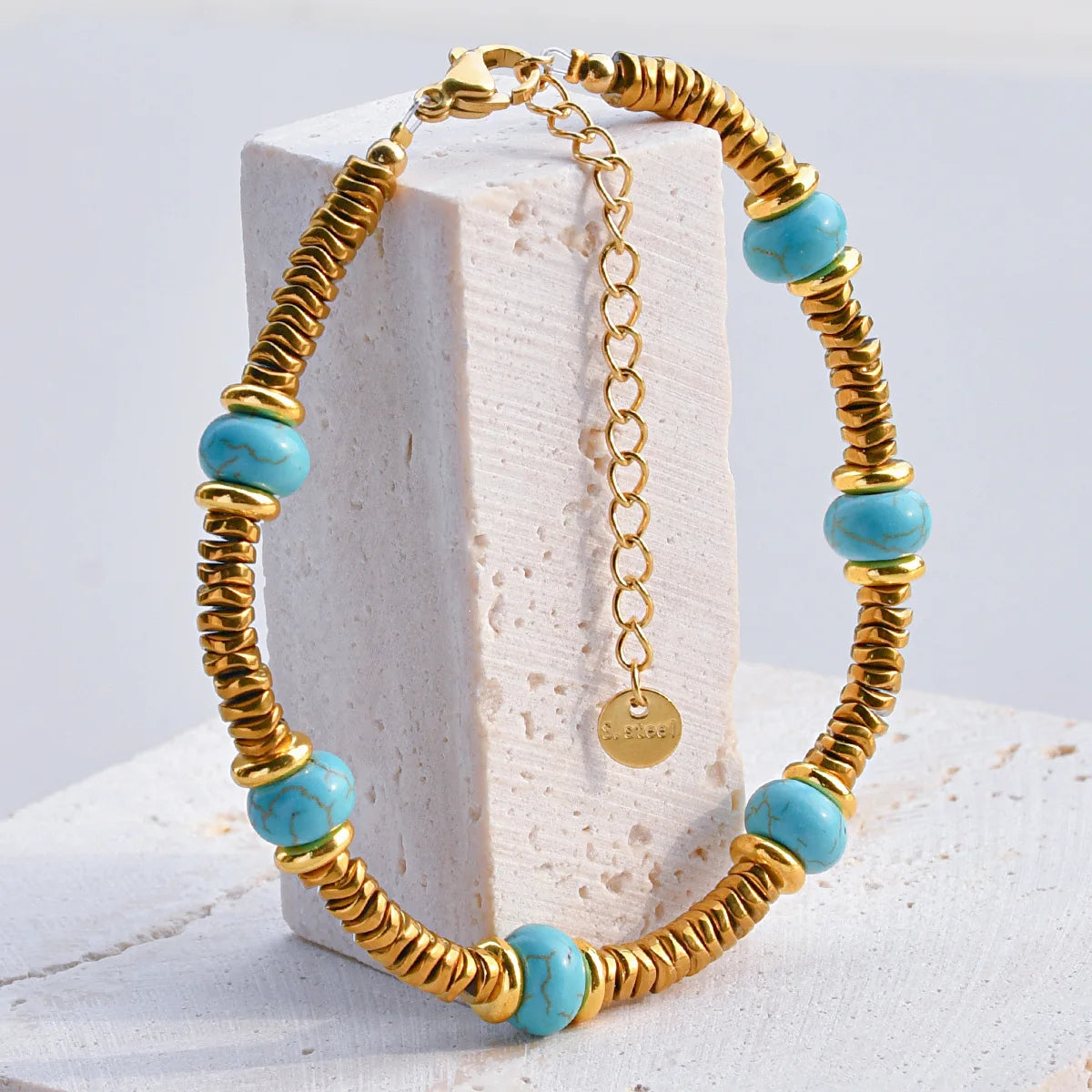 Natural Stone Beaded Bracelet | Colorful Bohemian Gold Chain | Women | USA