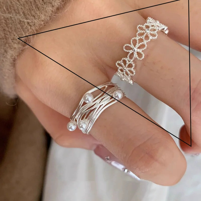 Sterling Silver Flower Lace Ring | CZ Adjustable Korean Fashion | Women | USA