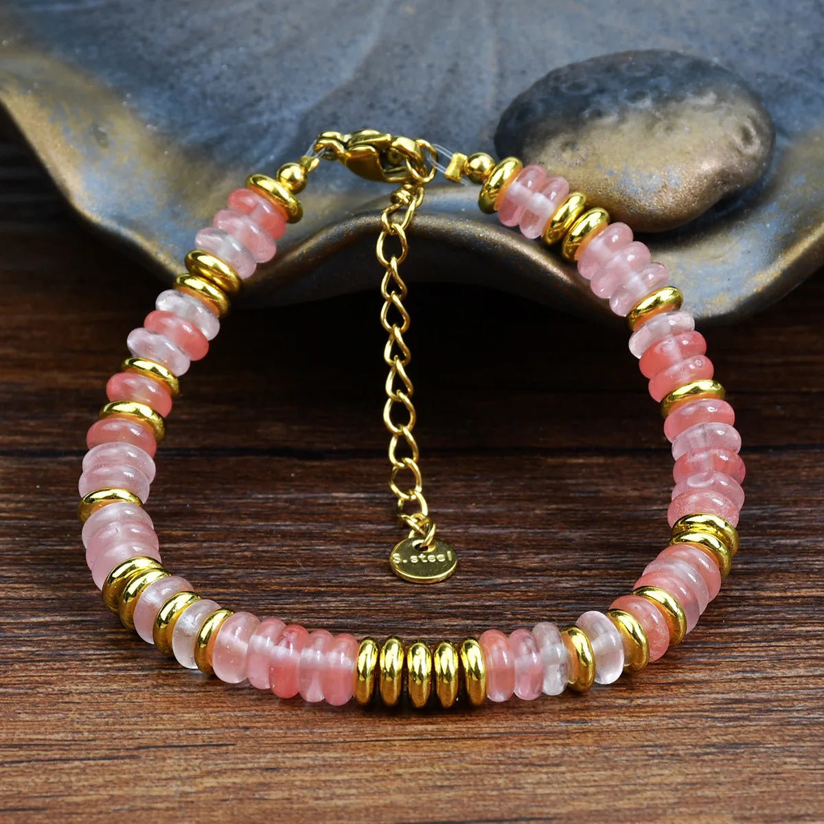 Natural Stone Beaded Bracelet | Colorful Bohemian Gold Chain | Women | USA