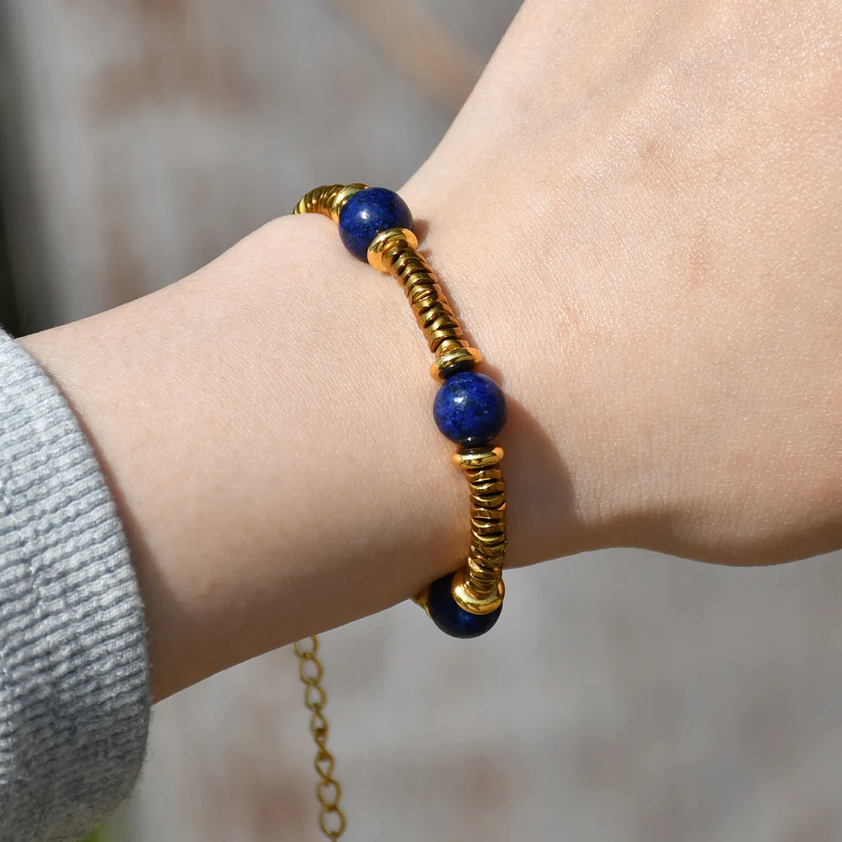 Natural Stone Beaded Bracelet | Colorful Bohemian Gold Chain | Women | USA