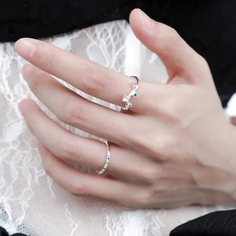 Sterling Silver Flower Bow Ring - Love Combination Adjustable Design