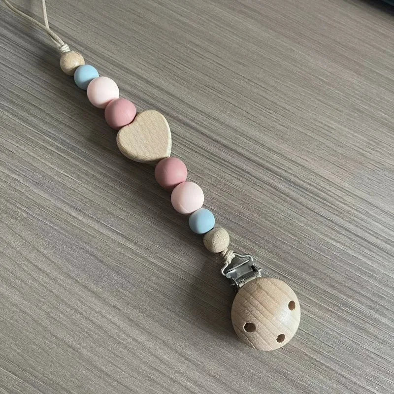 Custom Name Wooden Pacifier Chain | Silicone Bead Dummy Holder | USA Australia