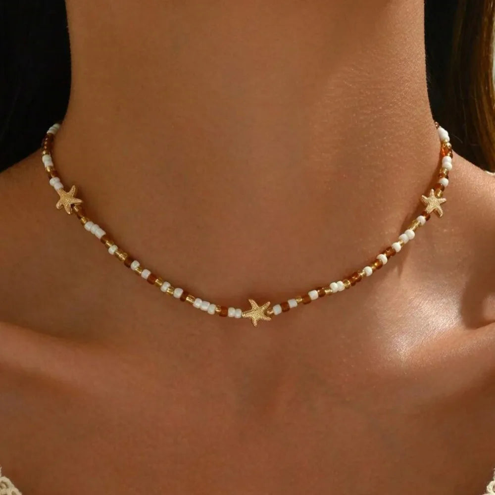 Bohemian Starfish Beach Necklace for Women | Pearl Beaded Choker | Summer | USA