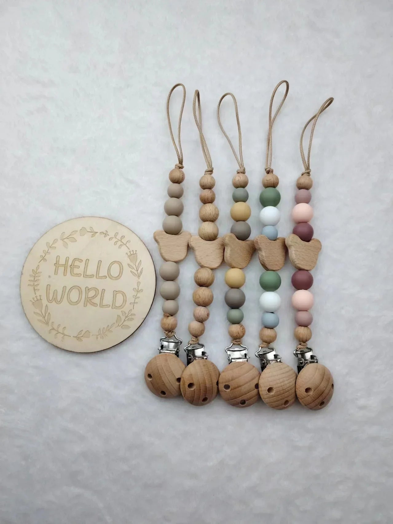 Custom Name Wooden Pacifier Chain | Silicone Bead Dummy Holder | USA Australia