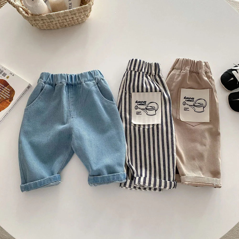 Solid Color Kids Pants - Elastic Waist Casual Trousers (1-6 Years)