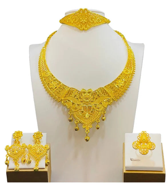 Luxury Dubai Gold Wedding Jewelry Set | African Bridal Gift 4-Piece | USA Australia