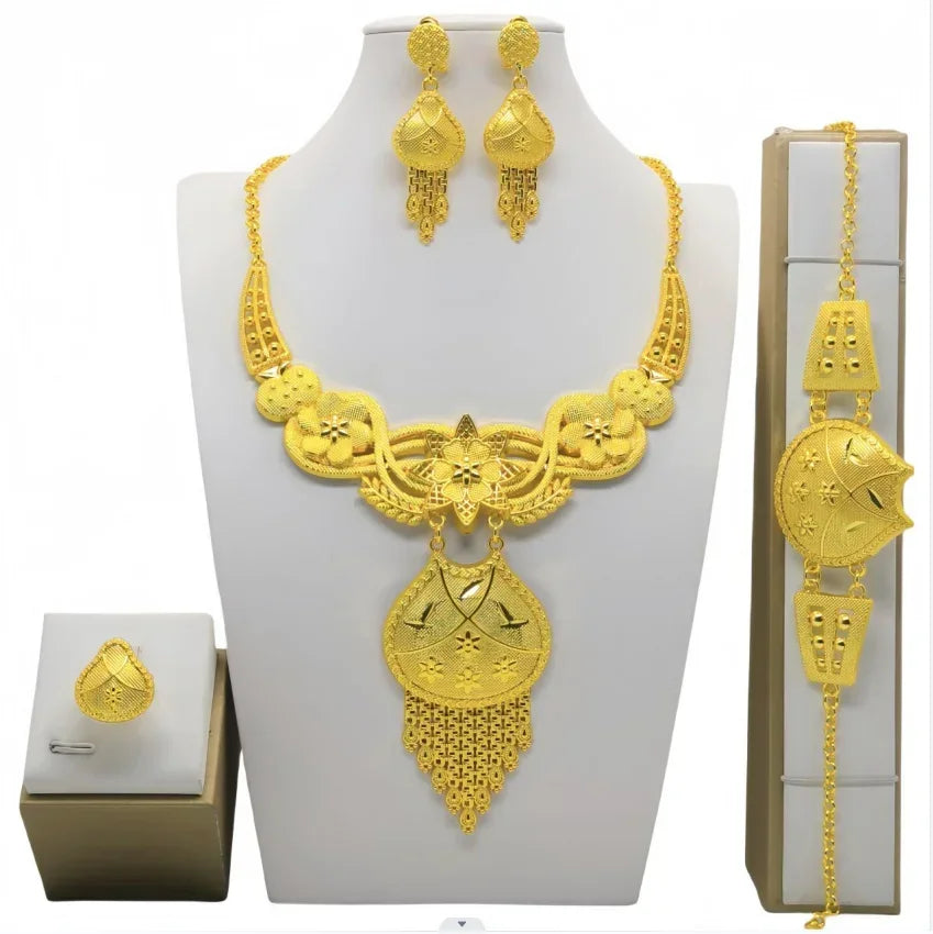 Luxury Dubai Gold Wedding Jewelry Set | African Bridal Gift 4-Piece | USA Australia