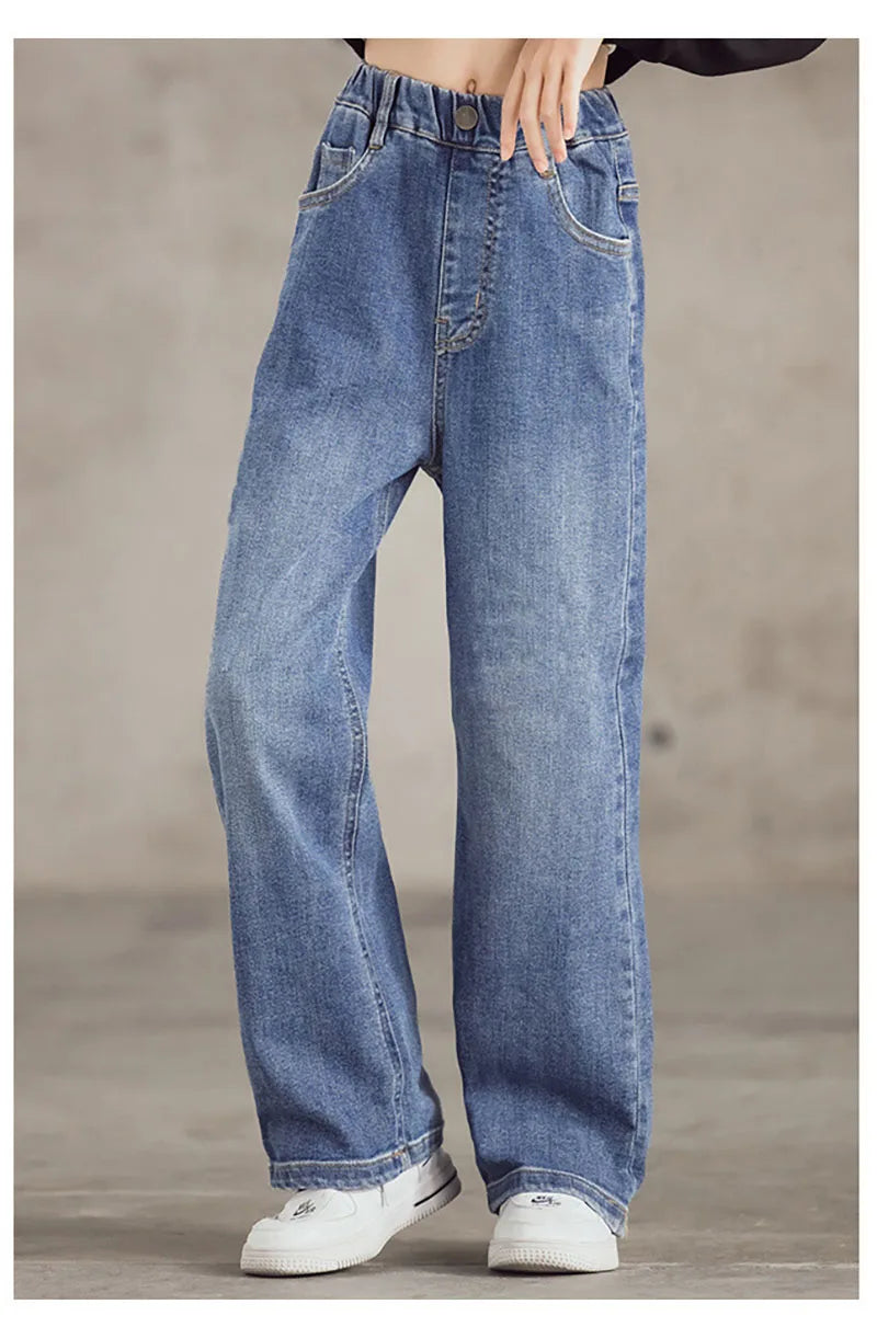 Spring Kids Jeans | Girls Solid Color Loose Wide Leg Pants | Ages 3-9 | USA