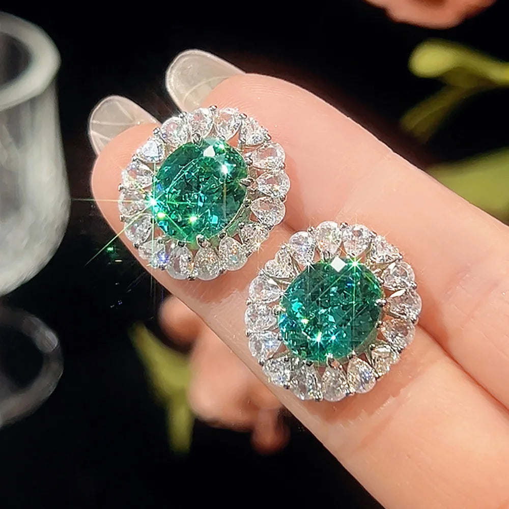 Sparkling Green Tourmaline Pendant Necklace Earrings Ring for Women Gemstone Cocktail Party Fine Jewelry Sets Anniversary Gift