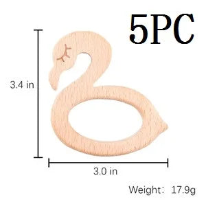 5-Pack Wooden Teether Set | BPA Free Animal Shapes | Hedgehog & Bird | USA