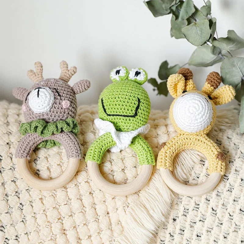 Crochet Bunny Rattle Teether | Wooden Ring Baby Gym Mobile | USA Australia