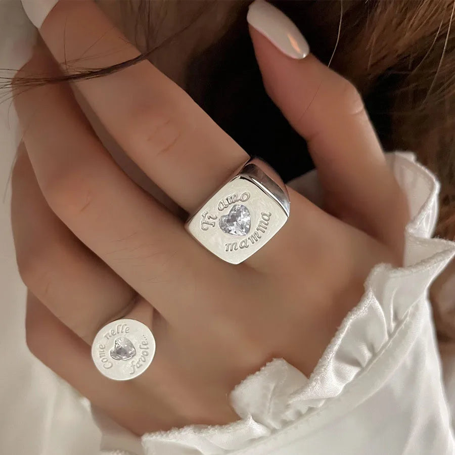 Sterling Silver Flower Bow Ring - Love Combination Adjustable Design