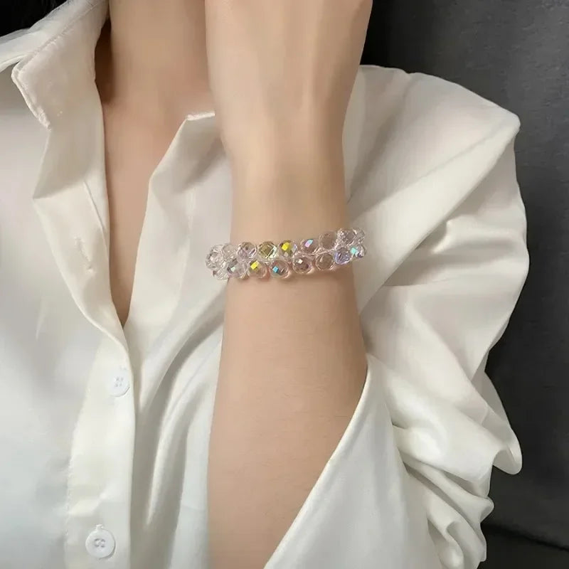 Transparent Crystal Bracelet for Kids | Shiny Stone Beads Elastic Bangle | USA