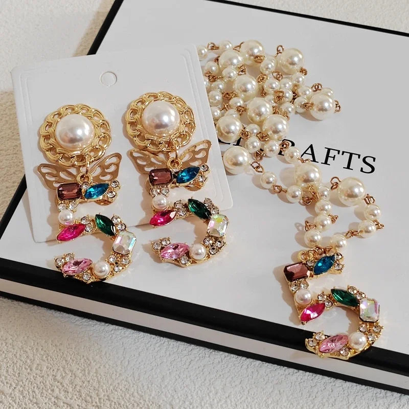 Big Statement Dangle Crystal Earrings  NecklaceFor Lady 5 Digital  Butterfly Drop Jewelry Sets