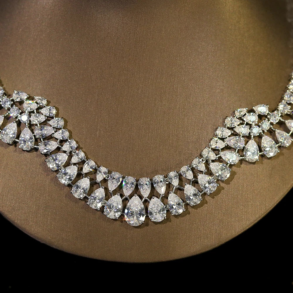 ASNORA Luxury Zircon Wedding Necklace Set | Geometric Design Bridal | USA Australia