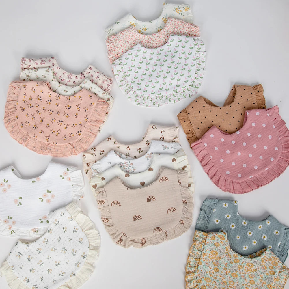 Flower Print Baby Bibs | Adjustable Muslin Cotton Burp Cloths | Girls | USA