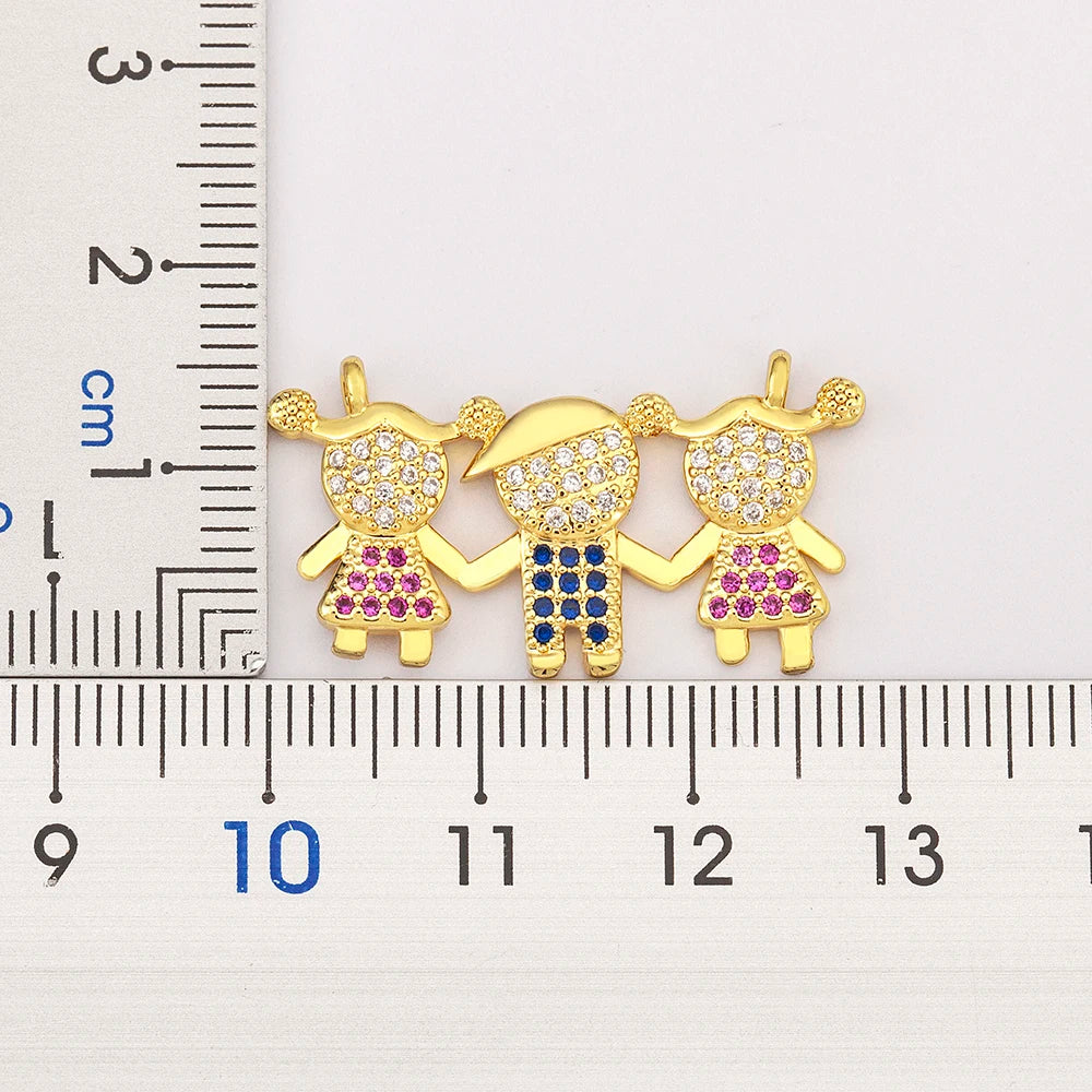 Nidin Gold Plated Family Pendant Necklace | AAA CZ Crystal Kids Jewelry | USA
