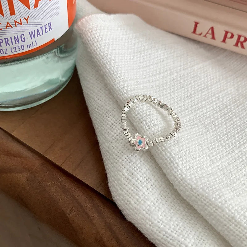 Sterling Silver Flower Bow Ring - Love Combination Adjustable Design