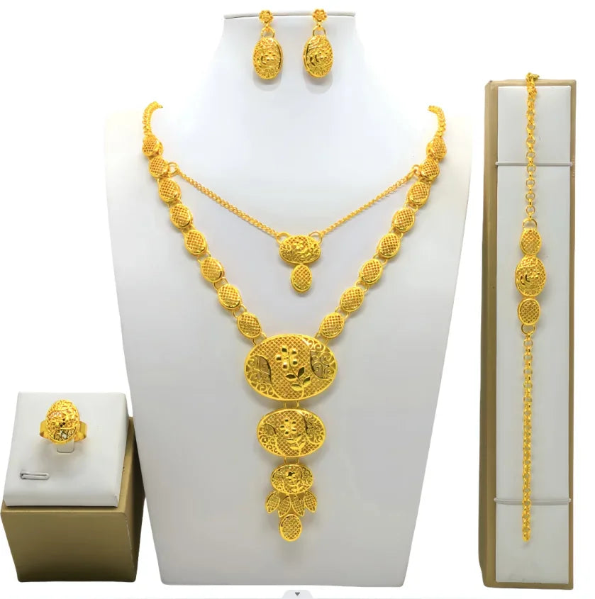 Luxury Dubai Gold Wedding Jewelry Set | African Bridal Gift 4-Piece | USA Australia