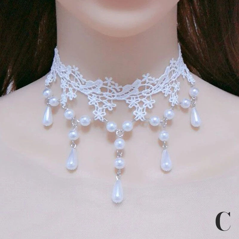 Vintage Gothic Tattoo Lace Choker | Black Crystal Pendant | Boho Jewelry | USA
