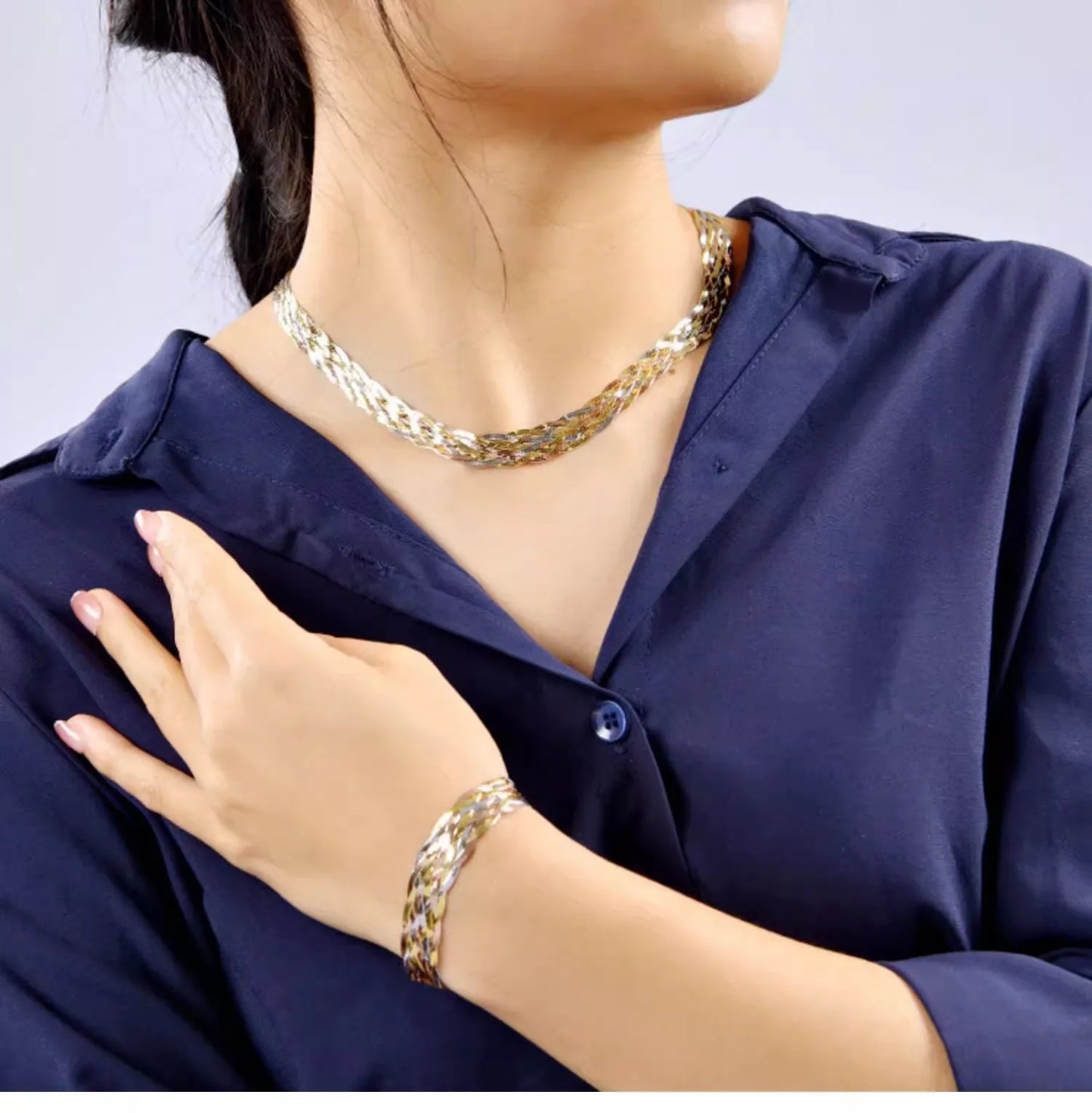 S925 Silver Necklace for Women Italian Craftsmanship Tri Color Silver Six Thread Woven Pure Collarbone Chain Fashion Jewelry