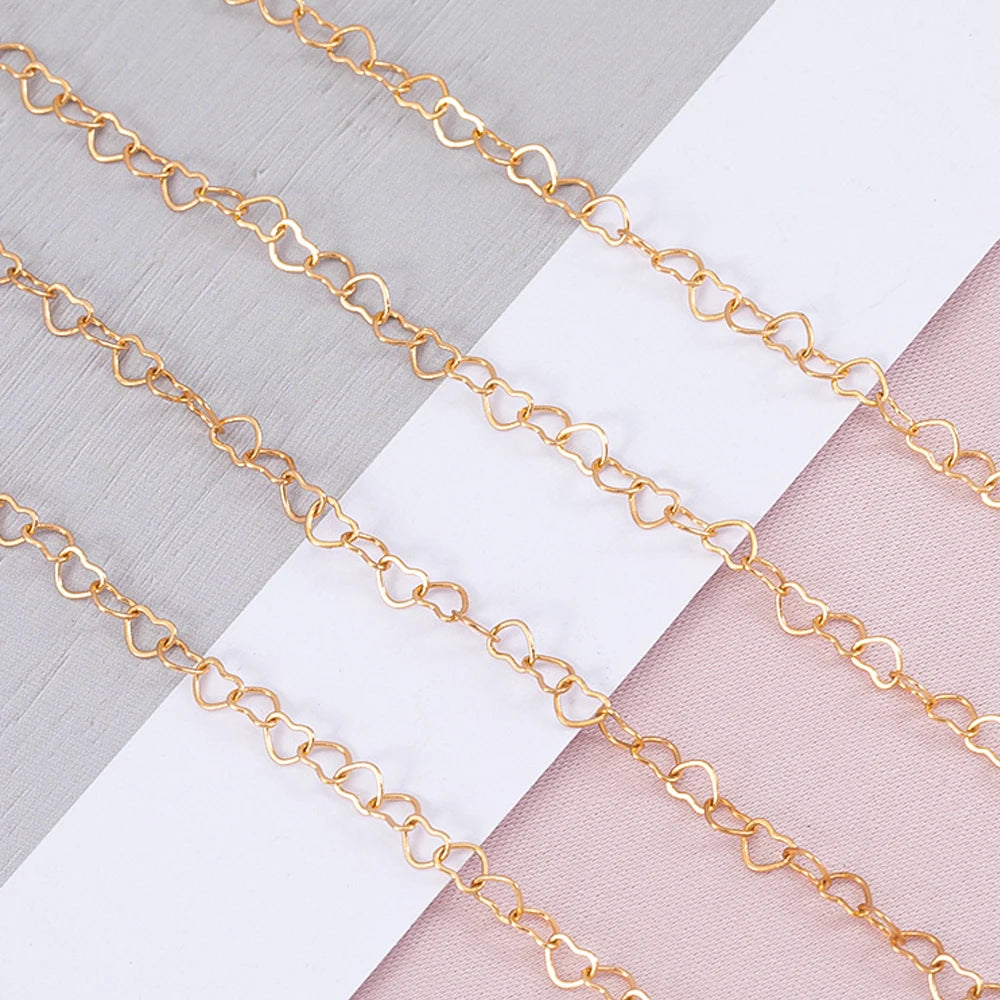 5Meters 1Meter 3mm Necklace Love Heart Chain Silver Gold Copper Link Chains Bracelet for Jewelry Making DIY Components Handmade