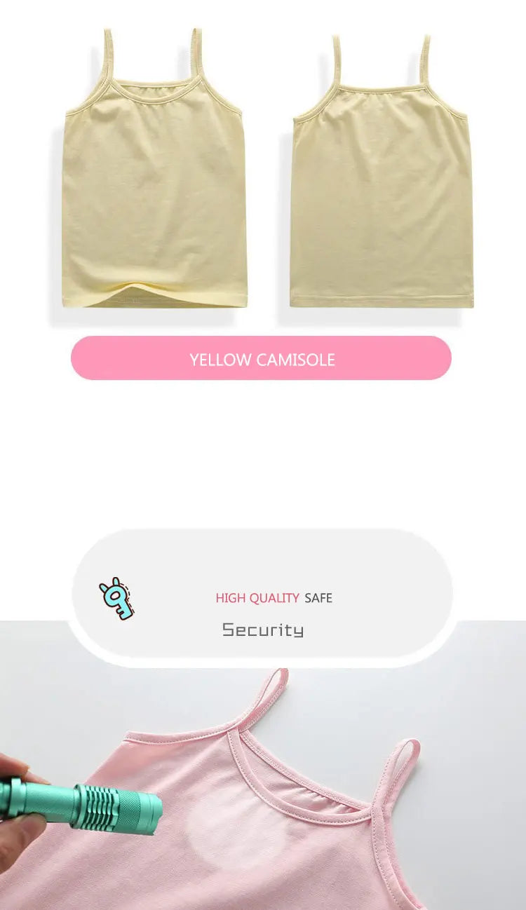 2025 Summer Cotton Girls Tanks Top Breathable Underwears Children Camisoles Kids Solid Color Undershirt Sleeveless Vest Age 3-8