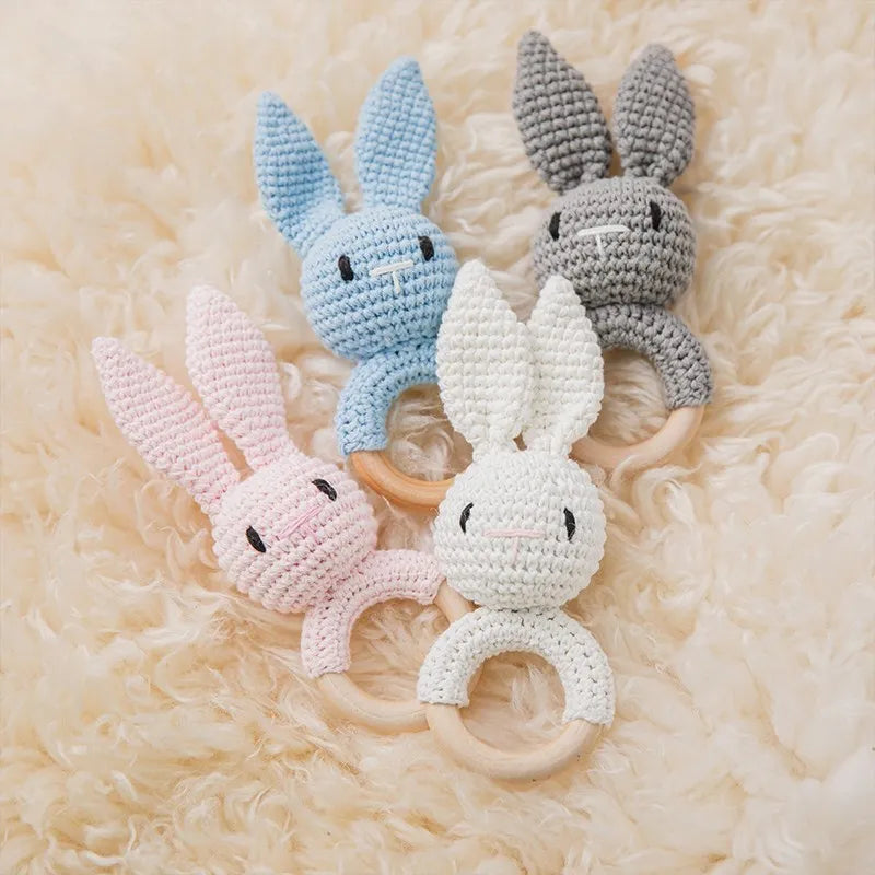 Wooden Elephant Rattle Teether | Crochet Baby Toy Montessori | USA Australia