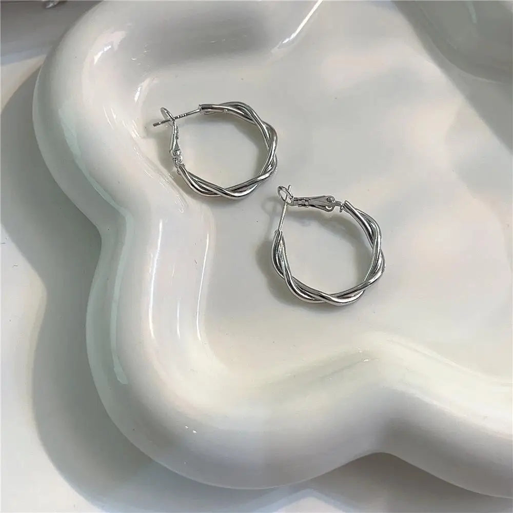 Twisted Weaving Metal Hoop Earrings - Vintage Geometric Statement