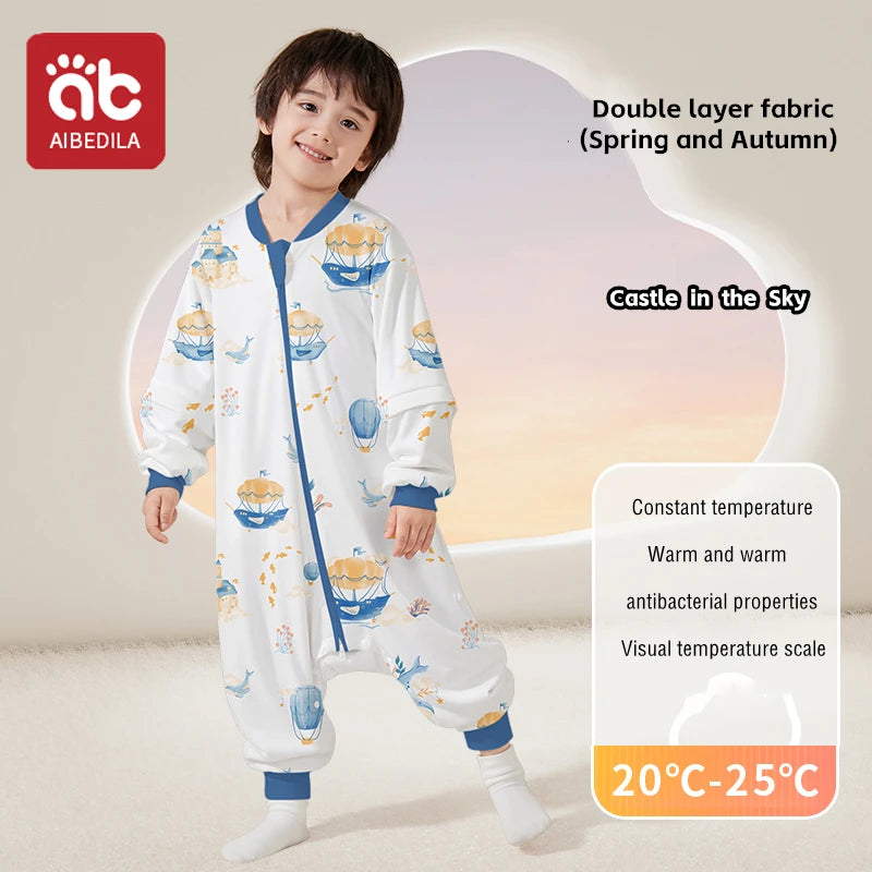 AIBEDILA Kids Onesie Boys Girls Long Sleeve Bamboo Cotton Pajamas Children Winter Cartoon Pyjama Baby Sleepwear Sleeping Bag