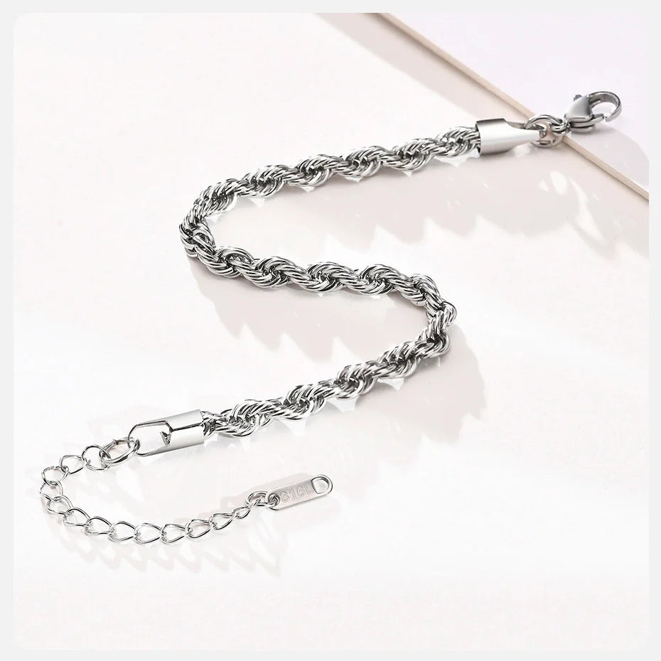 Unisex Rope Chain Bracelet | Stainless Steel Twisted Links | Women Men | USA