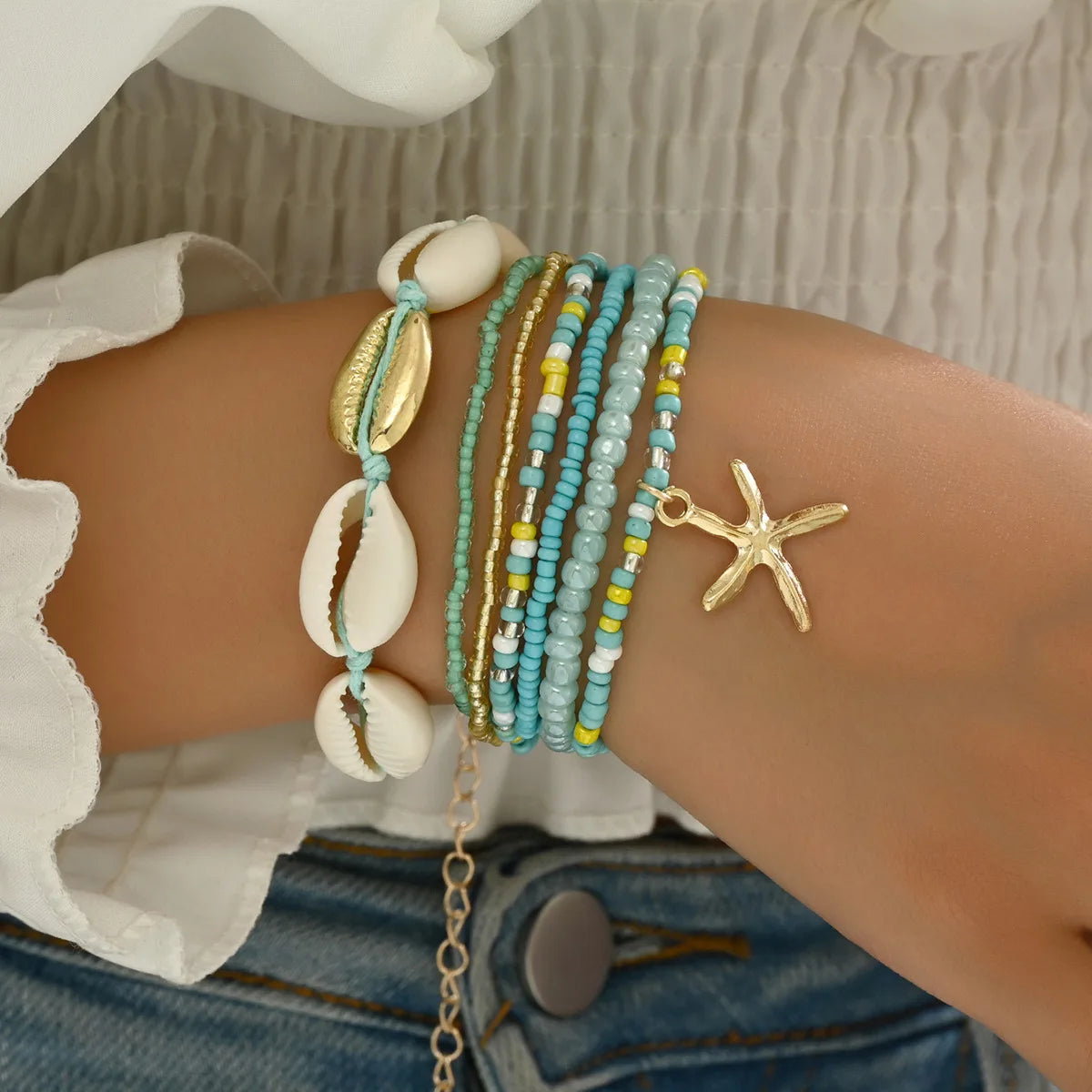 7-Piece Beach Bracelet Set | Shell Starfish Bohemian Stack | Women | USA