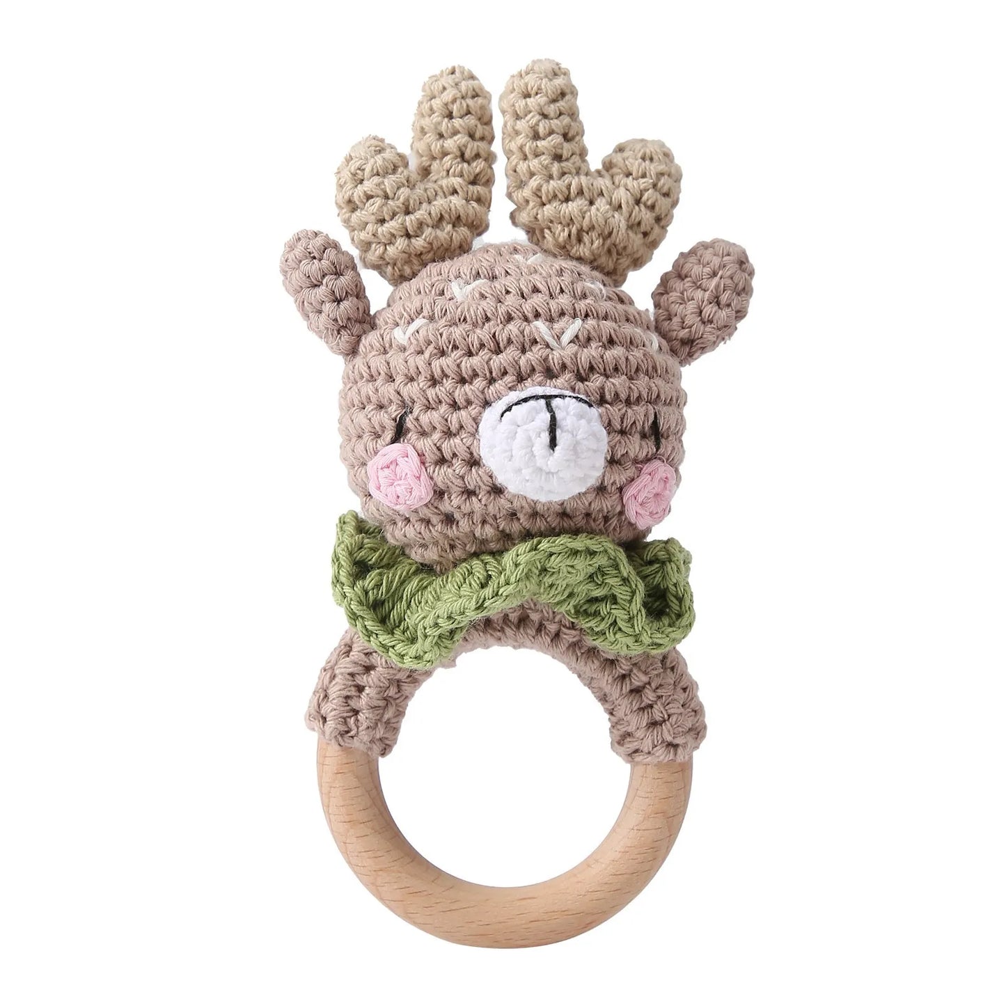 Wooden Elephant Rattle Teether | Crochet Baby Toy Montessori | USA Australia