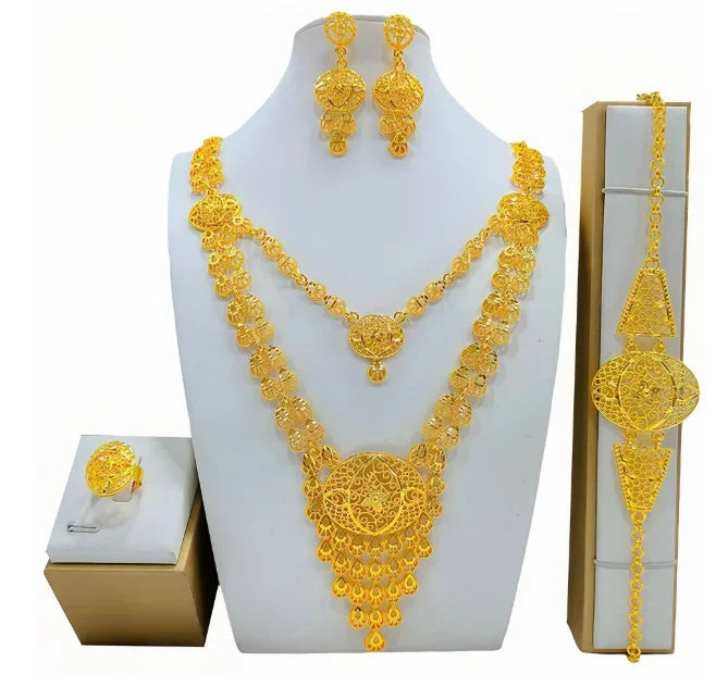 Luxury Dubai Gold Wedding Jewelry Set | African Bridal Gift 4-Piece | USA Australia