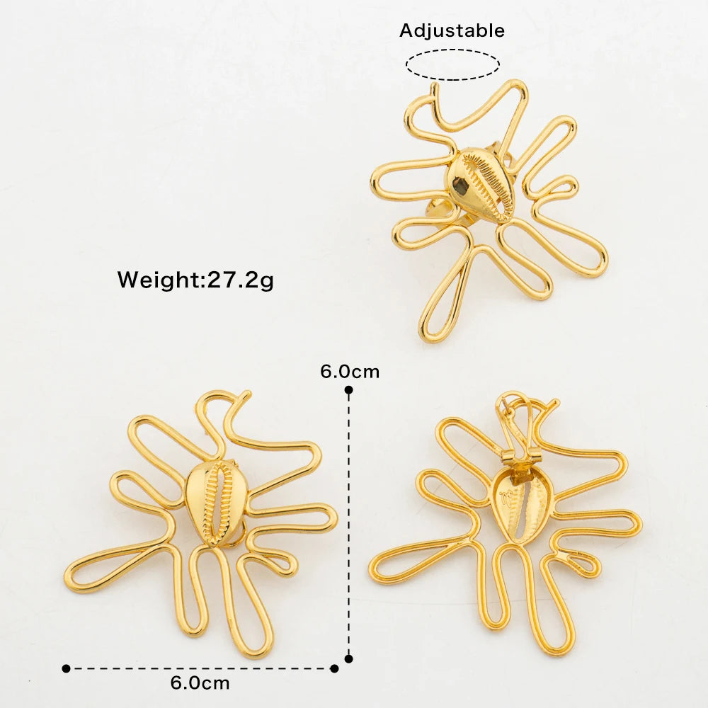 4sets Earrings with Ring Luxury Dubai African Gold Color Jewelry Sets for Women Weddings Bride Party Geometry Jewellry Accessory