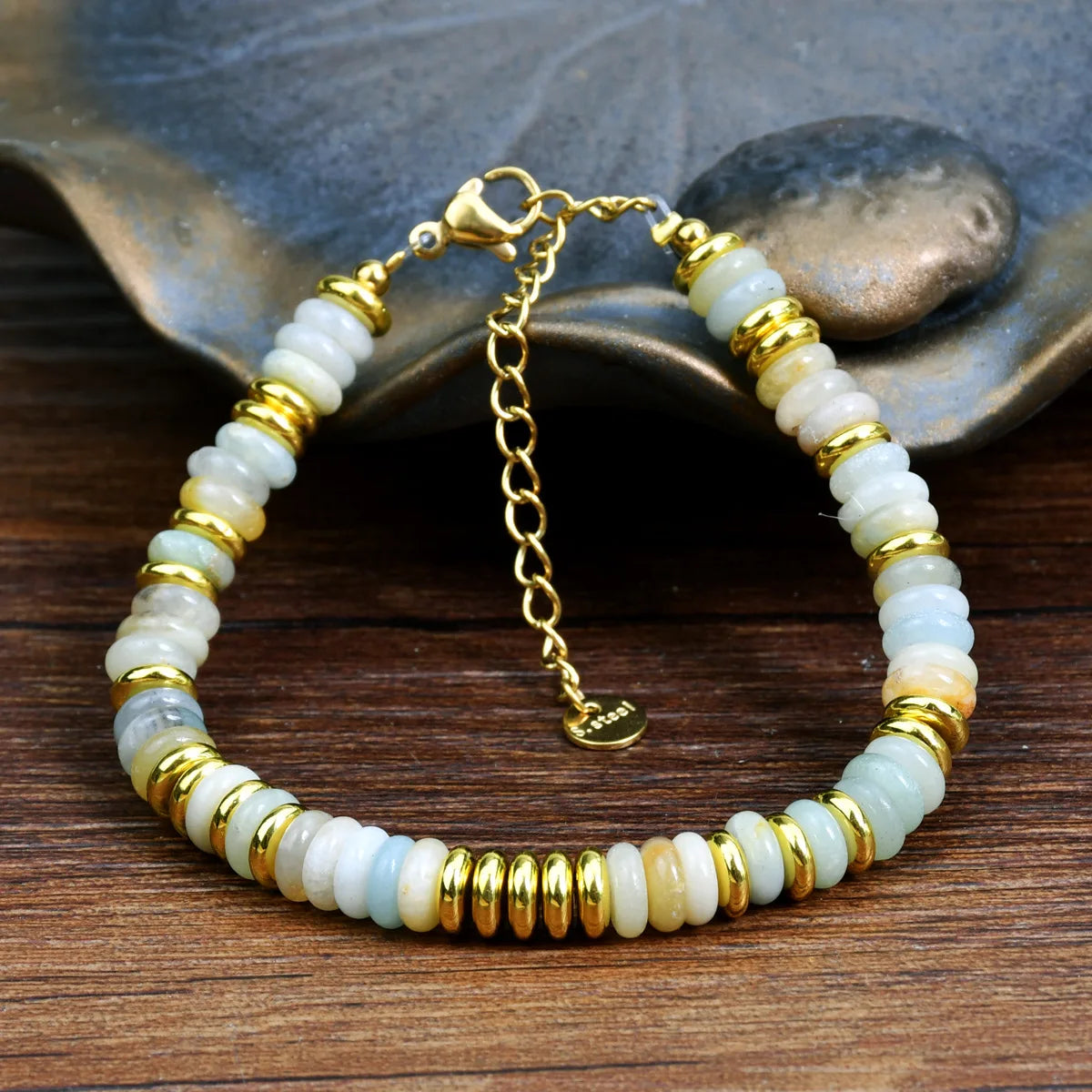 Natural Stone Beaded Bracelet | Colorful Bohemian Gold Chain | Women | USA