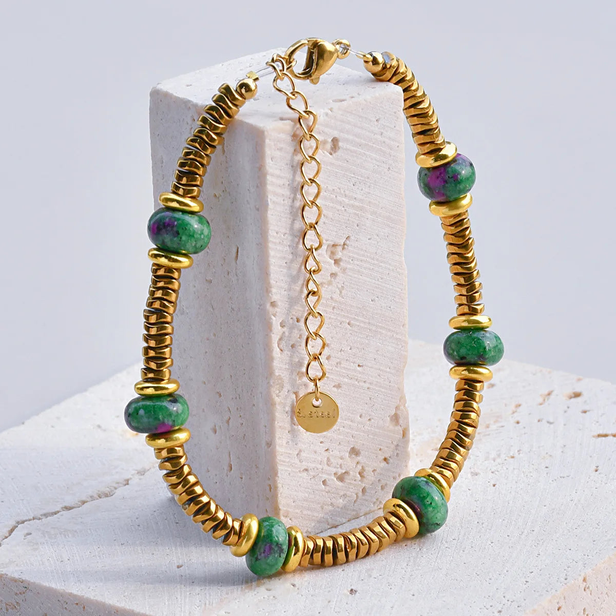 Natural Stone Beaded Bracelet | Colorful Bohemian Gold Chain | Women | USA